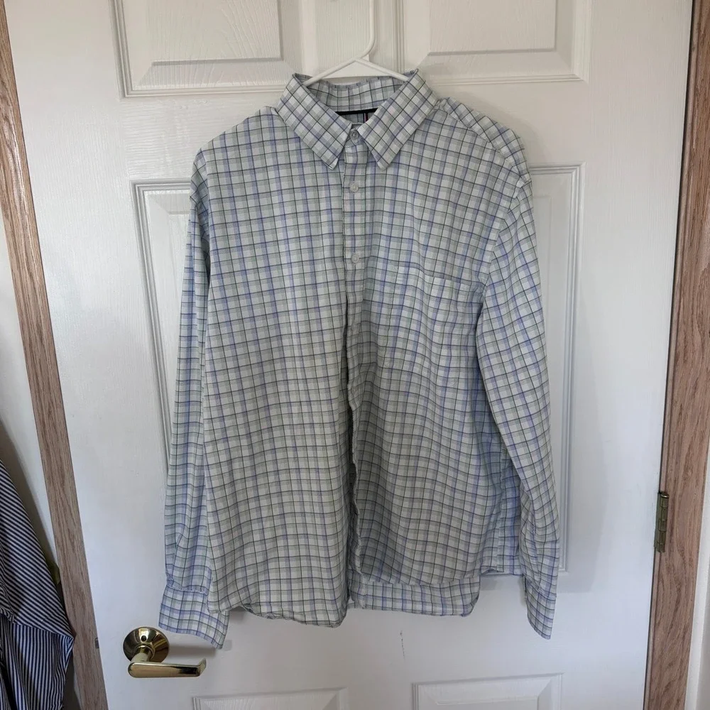 Tommy Hilfiger Mens Plaid All-Season Stretch Regular Fit Shirt Blue Green Large - Picture 5 of 8